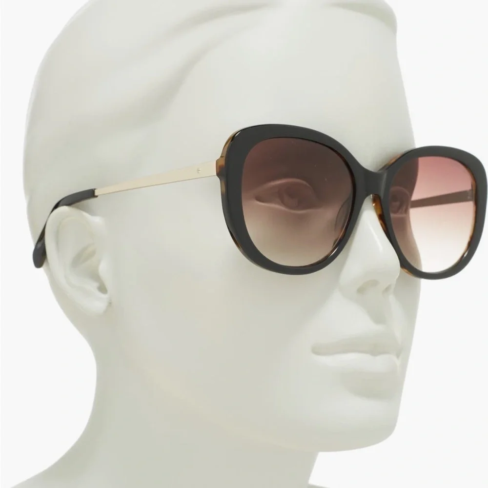 Kenneth Cole 56mm Cat Eye Sunglasses in Black/Gold/Gradient Brown NWT
